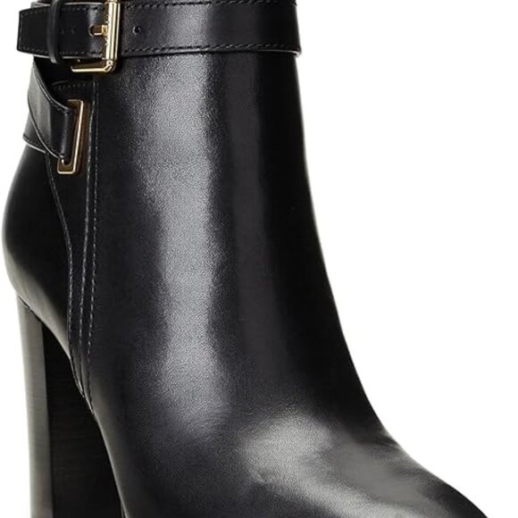 LRL Ralph Lauren Madisyn Black (7B) Burnished Leather Buckled Dress Booties - Picture 1 of 4
